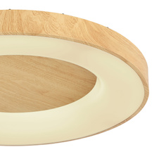 Stropní svítidlo, kov bílý, imitace dřeva, plast opál, paměťová funkce, noční světlo, stmívatelné, dálkové ovládání, fixace barvy, včetně 2xAAA, Ø600, V: 100, včetně 1xLED 42W 230V, 4000lm zdroj, 2500lm výstup, změna barvy světla CCT 2700 -6000K