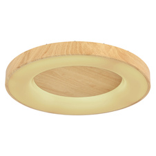 Stropní svítidlo, kov bílý, imitace dřeva, plast opál, paměťová funkce, noční světlo, stmívatelné, dálkové ovládání, fixace barvy, včetně 2xAAA, Ø600, V: 100, včetně 1xLED 42W 230V, 4000lm zdroj, 2500lm výstup, změna barvy světla CCT 2700 -6000K