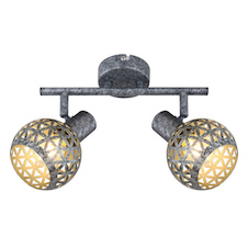 Nástěnné svítidlo, kov šedý antik, stínítko ručně malované, stínítko s dekorativním děrováním, DxŠxV: 402x100x162, bez žárovek 2xE14, max. 25W 230V