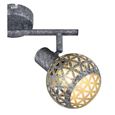 Nástěnné svítidlo, kov šedý antik, stínítko ručně malované, stínítko s dekorativním děrováním, DxŠxV: 402x100x162, bez žárovek 2xE14, max. 25W 230V