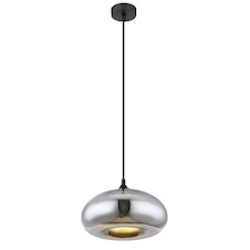 Závěsné svítidlo, kov černý, sklo s chromovým povrchem, Ø280, V: 1200, bez žárovky 1xE27, max. 60W 230V