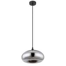 Závěsné svítidlo, kov černý, sklo s chromovým povrchem, Ø280, V: 1200, bez žárovky 1xE27, max. 60W 230V