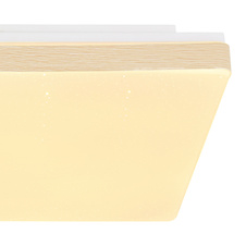 Stropní svítidlo, kov bílý, plast imitace dřeva, plast opál, třpytivý efekt, DxŠxV: 33x33x6cm, včetně 1xLED 12W 230V, 1600lm zdroj, 856lm výstup, 3000K