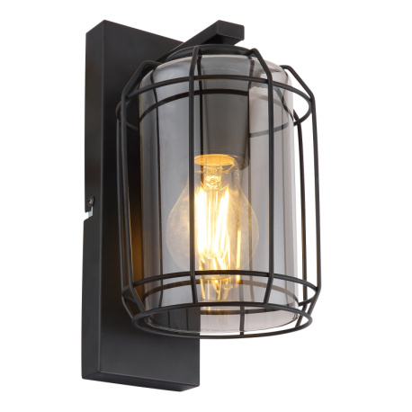 Nástěnné svítidlo, kov černý, kouřové sklo, svítí směrem dolů, ŠxV: 130x250, H: 165, bez žárovky 1xE27, max. 60W 230V