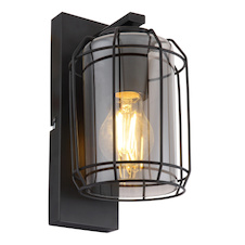 Nástěnné svítidlo, kov černý, kouřové sklo, svítí směrem dolů, ŠxV: 130x250, H: 165, bez žárovky 1xE27, max. 60W 230V