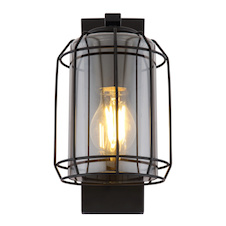 Nástěnné svítidlo, kov černý, kouřové sklo, svítí směrem dolů, ŠxV: 130x250, H: 165, bez žárovky 1xE27, max. 60W 230V