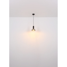 Závěsné svítidlo kov černý matný, kov imitace dřeva, sklo kouřové, kabel PVC černý, Ø:250mm, V:1200mm, bez žárovky 1x E27 LED 15W 230V