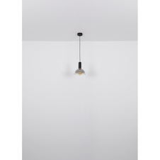 Závěsné svítidlo kov černý matný, kov imitace dřeva, sklo kouřové, kabel PVC černý, Ø:250mm, V:1200mm, bez žárovky 1x E27 LED 15W 230V