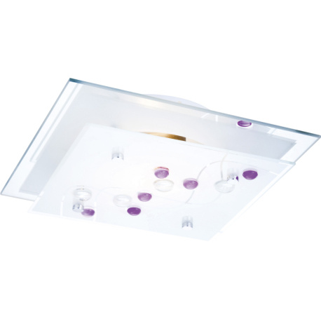 Stropní svítidlo, kov bílý, chrom, satinované sklo, Dekorativní kamínky vícebarevné, DxŠxV: 240x240x85, bez žárovky 1xE27, max. 60W 230V ILLU.