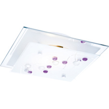 Stropní svítidlo, kov bílý, chrom, satinované sklo, Dekorativní kamínky vícebarevné, DxŠxV: 240x240x85, bez žárovky 1xE27, max. 60W 230V ILLU.