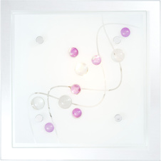 Stropní svítidlo, kov bílý, chrom, satinované sklo, Dekorativní kamínky vícebarevné, DxŠxV: 240x240x85, bez žárovky 1xE27, max. 60W 230V ILLU.