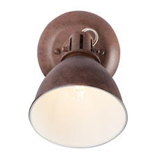 Nástěnné svítidlo, kov, imitace rzi, vnitřní část bílá, ŠxV: 150x220, H: 180, bez žárovky 1xE14, max. 40W 230V.