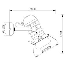 Nástěnné svítidlo, kov černý, filmový styl, nastavitelné klapky, ŠxV: 22x32cm, H:38cm, bez žárovky 1xE27, max. 60W 230V