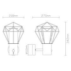 Venkovní svítidlo, nerez ocel černá, kov černý, plast průhledný, IP44, snímač: V: 1,8m, 90°, dosah max. 8m, ŠxV: 225x340, H: 275, bez žárovky 1xE27 LED, max. 15W 230V