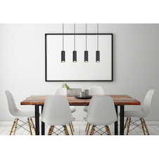 Závěsné svítidlo, kov černý, DxŠxV: 750x90x1500, bez žárovek 4xGU10, max. 35W 230V