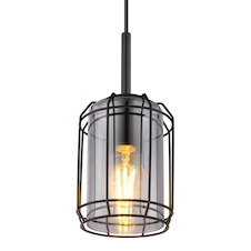 Závěsné svítidlo, kov černý, kouřové sklo, Ø130, V: 1200, bez žárovky 1xE27, max. 60W 230V