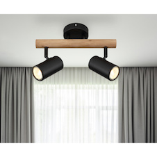 Nástěnné svítidlo, dřevo tmavě hnědé, kov černý, DxŠxV: 34x10x22cm, bez žárovek 2xGU10, max. LED 5W 230V