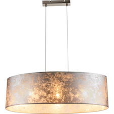 Závěsné svítidlo, nikl matný, plast, textil stříbrný, satinovaný akryl, výška stínidla 20 cm, DxŠxV:650x250x1400, bez žárovek 3xE27, max. 60W 230V.