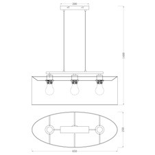 Závěsné svítidlo, nikl matný, plast, textil stříbrný, satinovaný akryl, výška stínidla 20 cm, DxŠxV:650x250x1400, bez žárovek 3xE27, max. 60W 230V.