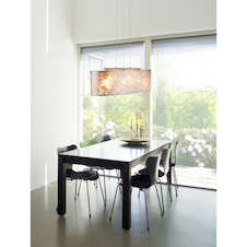 Závěsné svítidlo, nikl matný, plast, textil stříbrný, satinovaný akryl, výška stínidla 20 cm, DxŠxV:650x250x1400, bez žárovek 3xE27, max. 60W 230V.