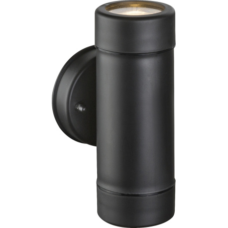 Venkovní svítidlo, plast černý, plast průhledný, používat pouze s LED, IP44, ŠxV: 8x16cm, H:9cm, bez žárovek 2xGU10, max. 5W 230V.