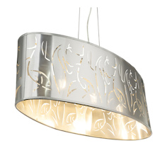 Závěsné svítidlo, kov nikl matný, plast stříbrný, stínidlo s dekorativním děrováním, DxŠxV:650x250x1400, bez žárovek 3xE27, max. 60W 230V.