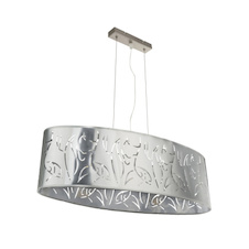 Závěsné svítidlo, kov nikl matný, plast stříbrný, stínidlo s dekorativním děrováním, DxŠxV:650x250x1400, bez žárovek 3xE27, max. 60W 230V.