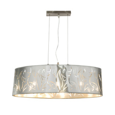 Závěsné svítidlo, kov nikl matný, plast stříbrný, stínidlo s dekorativním děrováním, DxŠxV:650x250x1400, bez žárovek 3xE27, max. 60W 230V.