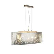 Závěsné svítidlo, kov nikl matný, plast stříbrný, stínidlo s dekorativním děrováním, DxŠxV:650x250x1400, bez žárovek 3xE27, max. 60W 230V.