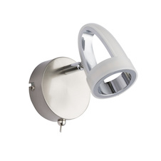 Nástěnné svítidlo, kov, nikl, chrom, satin plast, vypínač, ŠxV:90x140, H:150, včetně 1xLED 5W 230V, 310lm, 3000K.