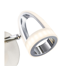 Nástěnné svítidlo, kov, nikl, chrom, satin plast, vypínač, ŠxV:90x140, H:150, včetně 1xLED 5W 230V, 310lm, 3000K.