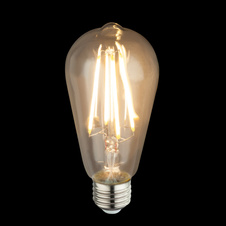 LED žárovka, sklo průhledné, E27 Edison, tvar hrušky, Ø64, V:140, 1xE27 LED 7W 230V, 800lm, 3000K.