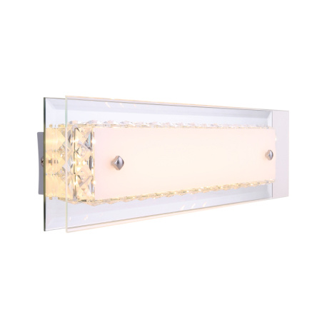 Nástěnné svítidlo, kov stříbrný, chrom, sklo opál, K9 křišťály průhledné, zrcadlo, ŠxV: 400x120, AL: 80, včetně 1xLED 10W 230V, 650lm, 3000K