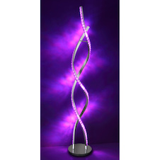 Stojací svítidlo, chrom, broušený hliník, K5 křišťály průhledné, stmívatelné, vypínač, dálkové ovládání, fixace barev, Ø200, V: 1160, LED 24W 230V, 1000lm, 3000K, RGB LED 12W 230V, změna barvy 3000-6000K