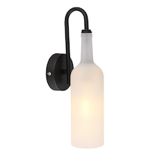 Nástěnné svítidlo, kov černý, akryl, saténová láhev, ŠxV: 100x350, H: 135, bez žárovky 1xE27 LED, max. 8W 230V