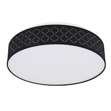 Stropní světlo kovové bílé, textil černý, akryl opál, paměťová funkce, noční světlo, stmívatelné, dálkové ovládání, měnič barev, barvy lze fixovat, duhový efekt, Ø40cm, H:11cm, LED 18W+RGB 5W 230V, 1440lm zdroj, 700lm výstup, 3000-6000K