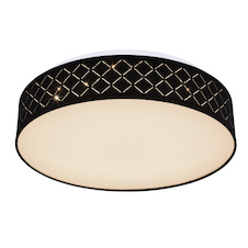 Stropní světlo kovové bílé, textil černý, akryl opál, paměťová funkce, noční světlo, stmívatelné, dálkové ovládání, měnič barev, barvy lze fixovat, duhový efekt, Ø40cm, H:11cm, LED 18W+RGB 5W 230V, 1440lm zdroj, 700lm výstup, 3000-6000K