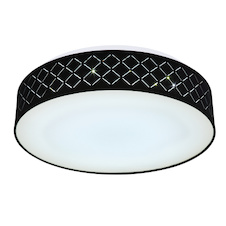 Stropní světlo kovové bílé, textil černý, akryl opál, paměťová funkce, noční světlo, stmívatelné, dálkové ovládání, měnič barev, barvy lze fixovat, duhový efekt, Ø40cm, H:11cm, LED 18W+RGB 5W 230V, 1440lm zdroj, 700lm výstup, 3000-6000K