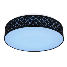 Stropní světlo kovové bílé, textil černý, akryl opál, paměťová funkce, noční světlo, stmívatelné, dálkové ovládání, měnič barev, barvy lze fixovat, duhový efekt, Ø40cm, H:11cm, LED 18W+RGB 5W 230V, 1440lm zdroj, 700lm výstup, 3000-6000K