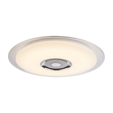 Stropní svítidlo, kov bílý, chrom, akryl bílý, K5 křišťál, třpytivý efekt, reproduktor, ovládání mobilní aplikací, stmívatelné, dálkové ovládání, Ø600, V:61, LED 36W 230V, 2300lm, 1xRGB LED 3W 12V, změna barvy světla 3000-4500-6000K