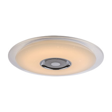 Stropní svítidlo, kov bílý, chrom, akryl bílý, K5 křišťál, třpytivý efekt, reproduktor, ovládání mobilní aplikací, stmívatelné, dálkové ovládání, Ø600, V:61, LED 36W 230V, 2300lm, 1xRGB LED 3W 12V, změna barvy světla 3000-4500-6000K