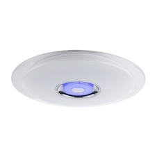 Stropní svítidlo, kov bílý, chrom, akryl bílý, K5 křišťál, třpytivý efekt, reproduktor, ovládání mobilní aplikací, stmívatelné, dálkové ovládání, Ø600, V:61, LED 36W 230V, 2300lm, 1xRGB LED 3W 12V, změna barvy světla 3000-4500-6000K