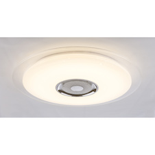 Stropní svítidlo, kov bílý, chrom, akryl bílý, K5 křišťál, třpytivý efekt, reproduktor, ovládání mobilní aplikací, stmívatelné, dálkové ovládání, Ø600, V:61, LED 36W 230V, 2300lm, 1xRGB LED 3W 12V, změna barvy světla 3000-4500-6000K