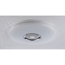 Stropní svítidlo, kov bílý, chrom, akryl bílý, K5 křišťál, třpytivý efekt, reproduktor, ovládání mobilní aplikací, stmívatelné, dálkové ovládání, Ø600, V:61, LED 36W 230V, 2300lm, 1xRGB LED 3W 12V, změna barvy světla 3000-4500-6000K