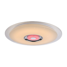 Stropní svítidlo, kov bílý, chrom, akryl bílý, K5 křišťál, třpytivý efekt, reproduktor, ovládání mobilní aplikací, stmívatelné, dálkové ovládání, Ø600, V:61, LED 36W 230V, 2300lm, 1xRGB LED 3W 12V, změna barvy světla 3000-4500-6000K