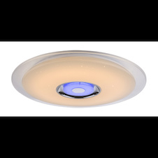 Stropní svítidlo, kov bílý, chrom, akryl bílý, K5 křišťál, třpytivý efekt, reproduktor, ovládání mobilní aplikací, stmívatelné, dálkové ovládání, Ø600, V:61, LED 36W 230V, 2300lm, 1xRGB LED 3W 12V, změna barvy světla 3000-4500-6000K