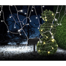 Solární světelný řetěz plast černý, plast průhledný, součástí balení baterie AAA 600mAh 1,2V, IP44, kabel od. Solární panel pro 1. LED 3m, rozteč LED 15cm, DxŠxV:20000x4x270mm, délka kabelu 3000mm, vč.120x LED 0,06W 3,2V