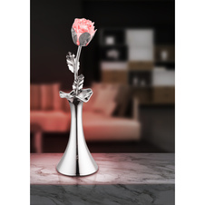 Dekorativní svítidlo, chrom, akryl, váza s růžičkou, vypínač, změna barvy světla, bez baterií 3xAAA 1.5V, Ø82, V: 290, 1xRGB LED 0.06W 4.5V, multicolor.