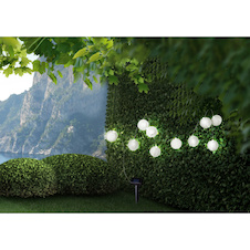 Solární svítidlo plast bílý, plast černý, součástí balení dobíjecí baterie AA 600mAh 1,2V, IP44, Ø75mm, vzdálenost mezi LED 200mm, délka přívodního kabelu 1200mm, vč.10x LED 0,06W 3,2V, 4000K