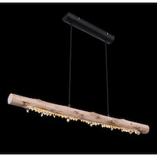 Závěsné svítidlo kov černý mat, dřevo přírodní barva, akrylové krystaly čiré, textilní kabel černý, paměťová funkce, 3 úrovně pomocí nástěnného spínače 100-40-10%, DxŠxV: 1000x80x1500mm, včetně LED 15W 230V, 1500lm Zdroj, 980lm Výkon, 3000K